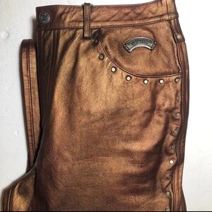 ❤️ Harley-Davidson Bronze Leather Pants L 34” Medium EUC 🥰 High Waisted 🥰